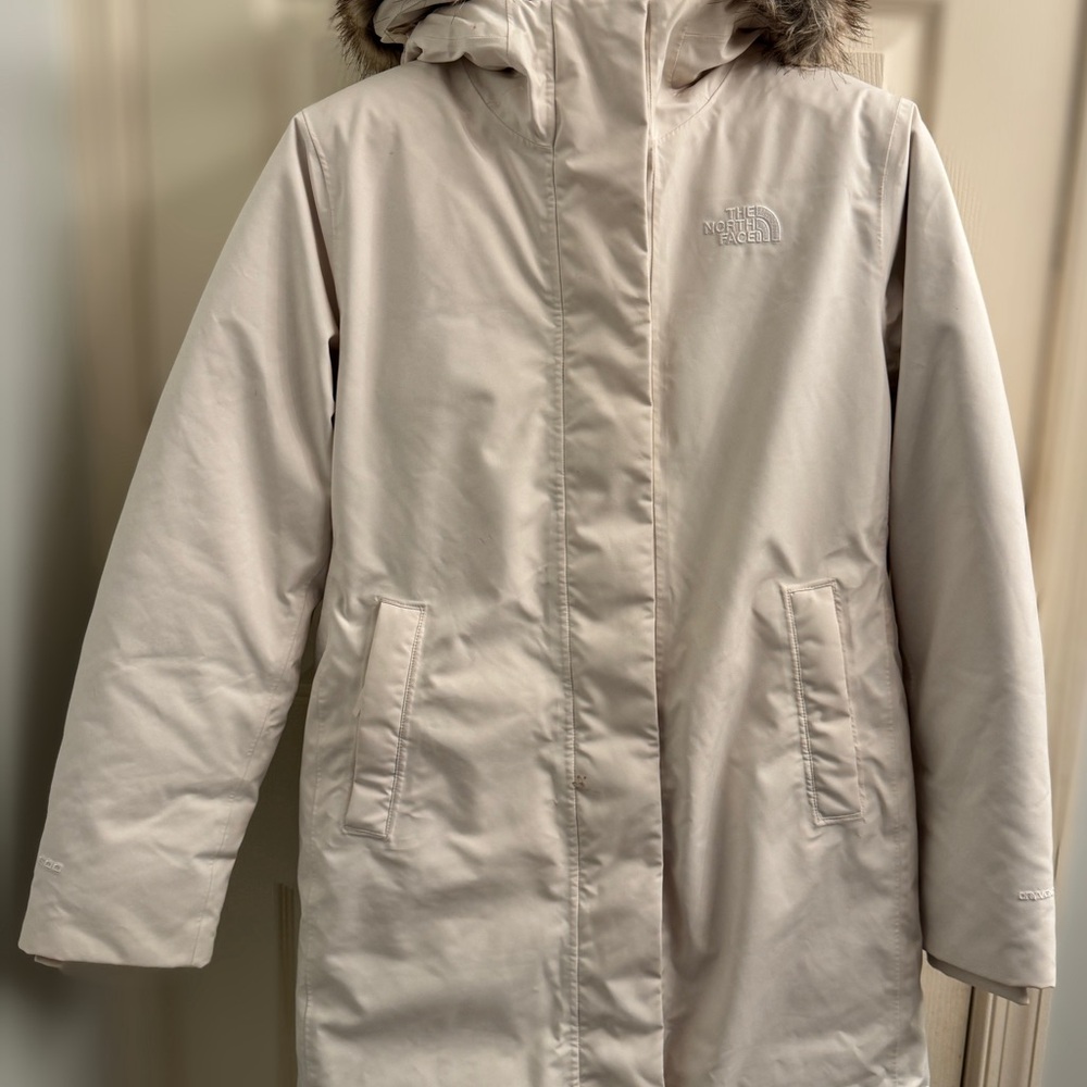 SALE The North Face Arctic Parka Cream White Fur Hood Women's Large - Picture 5 of 9